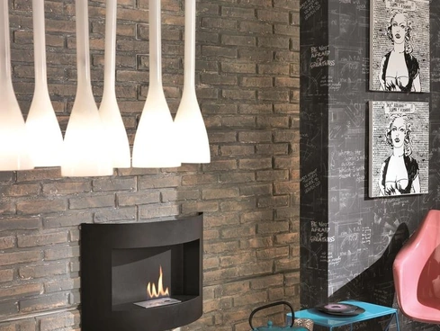 Biocamino da parete Redonda in metallo verniciato e vetro temperato di Stones