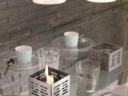 Biocamini da tavolo Set Skato in acciaio inossidabile con bruciatore estraibile di Stones