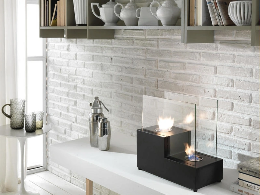 Biocamino da tavolo Two Steps in metallo e vetro con doppio bruciatore di Stones