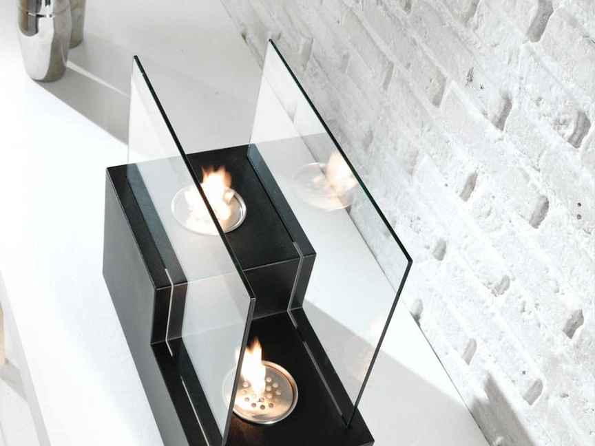 Biocamino da tavolo Two Steps in metallo e vetro con doppio bruciatore di Stones