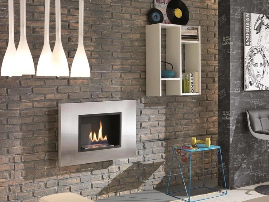 Biocamino da parete Winter J in acciaio satinato di Stones