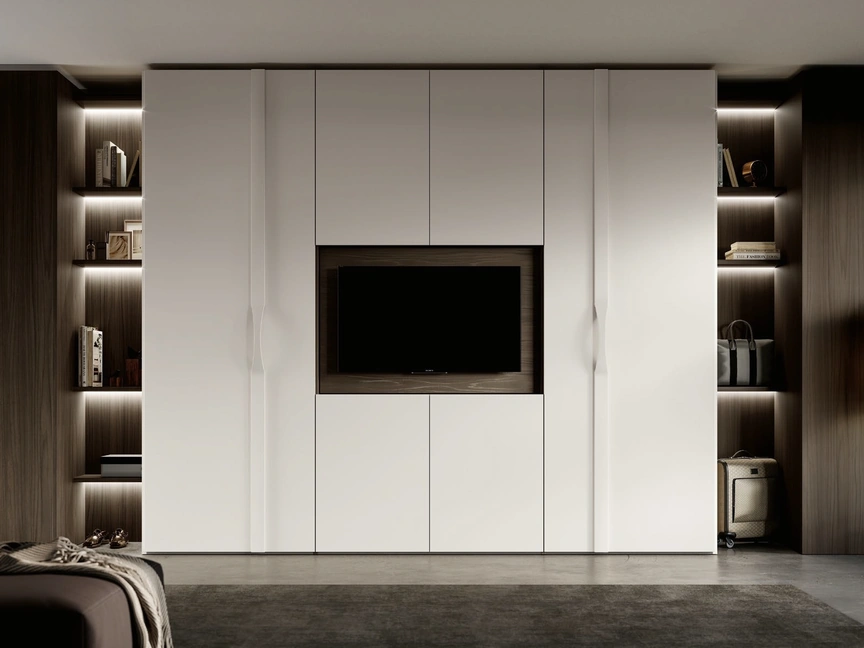 Armadio Soffio in laccato bianco opaco e noce moro di Imab