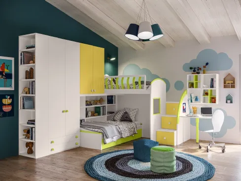 Cameretta a soppalco completa di scrivania e libreria Job CM240 di Giessegi