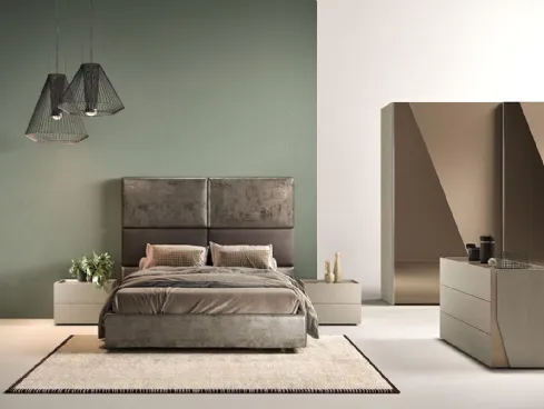 Letto con testiera importante in tessuto B02 Puzzle e Omega di Mercantini