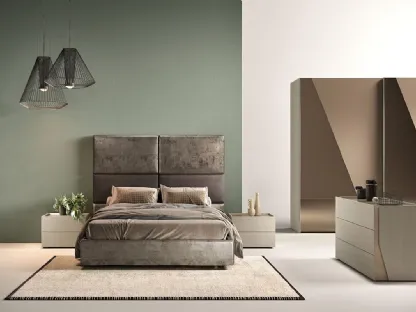 Letto con testiera importante in tessuto B02 Puzzle e Omega di Mercantini