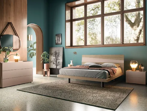 Letto in legno con testiera con inserto in laccato opaco B03 Icaro e Alfa di Mercantini