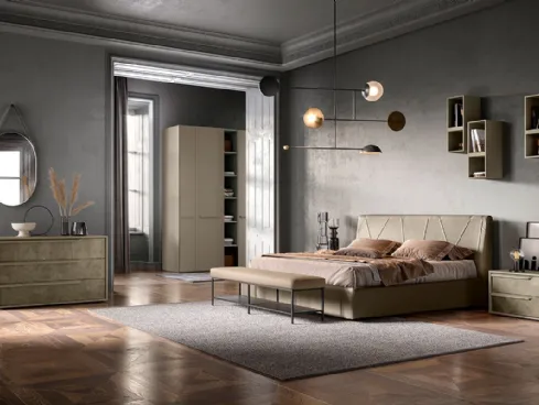 Letto in tessuto imbottito con testiera G06 Lotus e Omega di Mercantini
