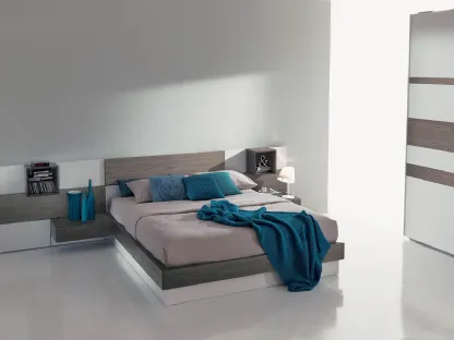 Letto in legno e laccato con testiera a boiserie modulare e contenitore Plan di Fimar