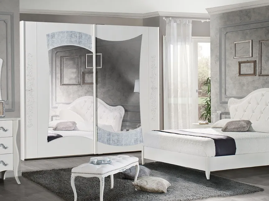 Letto in legno laccato Bianco con testiera in pelle Tiffany di Mobilificio AG