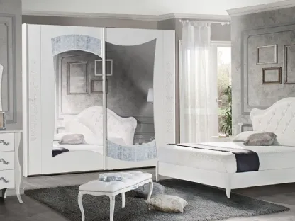 Letto in legno laccato Bianco con testiera in pelle Tiffany di Mobilificio AG