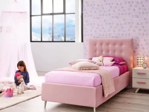 Letto singolo color rosa con imbottitura in capitonnè SC201 di Moretti Compact