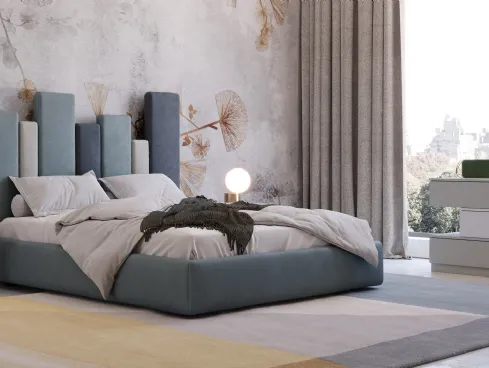 Letto di design in ecovelluto con originale testiera asimmetrica Sidney di Giessegi