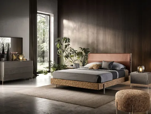 Letto V01 Rigel in tessuto con testiera di Mercantini