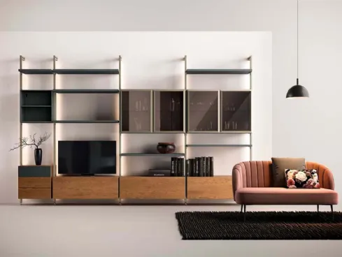 Libreria a muro Kosmos KL218 in legno con ante in vetro di Mercantini
