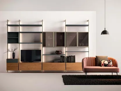Libreria a muro Kosmos KL218 in legno con ante in vetro di Mercantini