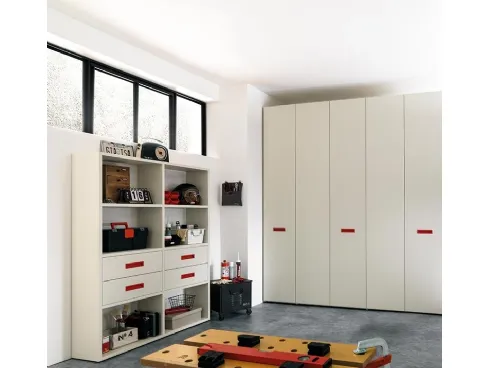 Libreria in melaminico Quarzo con maniglie in laccato Ciliegia NC308 Moretti Compact