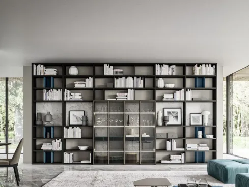Libreria effetto frassino carbone laccato opaco indaco laminato effetto marmo Day 25 Logico di Orme