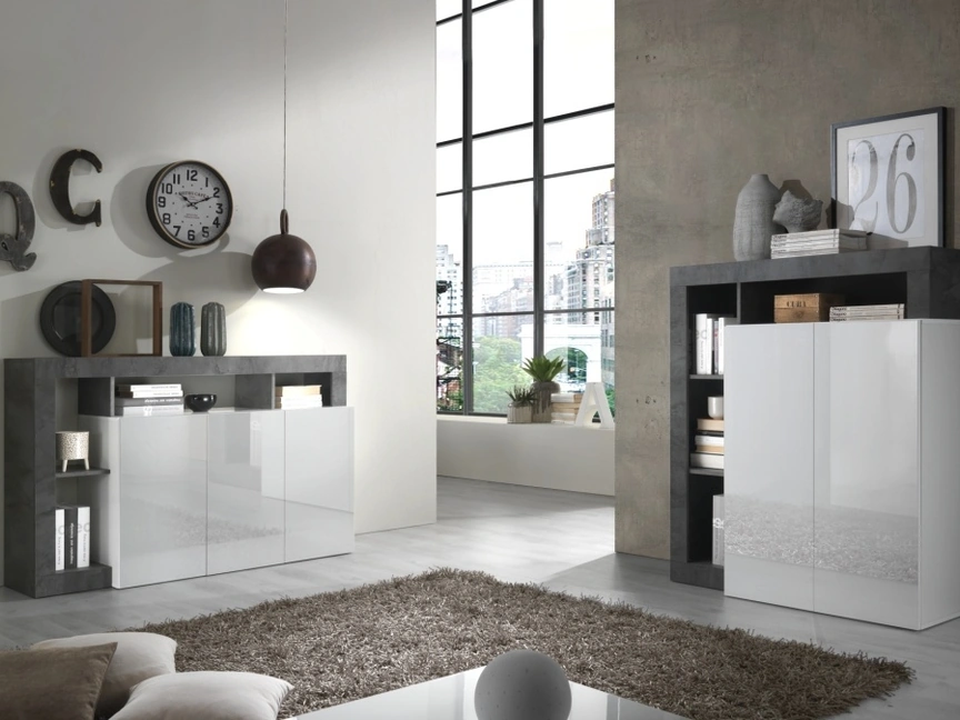 Madia Hamburg in Bianco lucido e Grigio di LC Mobili