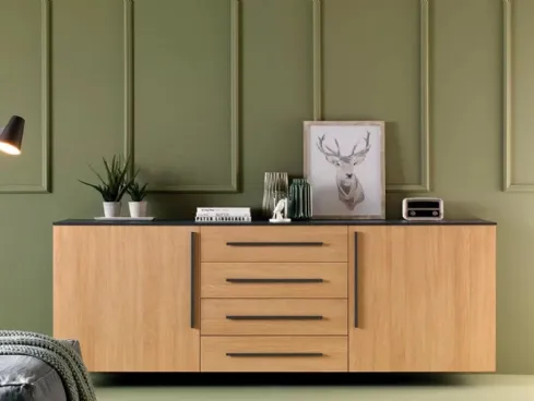 Madia dal design decorativo elegante con struttura laccata grafite LV203 di Moretti Compact