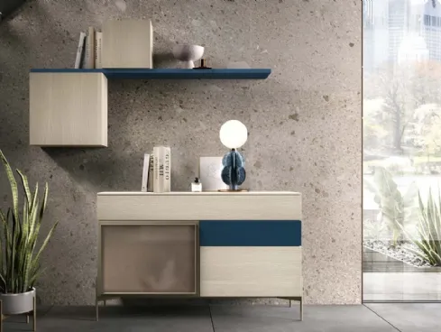 Madia Kosmos KM319 in legno, laccato opaco e vetro di Mercantini