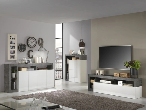 Mobile Porta Tv Hamburg Bianco lucido e Grigio di LC Mobili