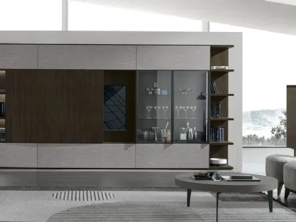 Parete Attrezzata Atlante UNIT AT211 in materico rovere moka, legno rovere moka canettè e materico piasentina scuro di Tomasella