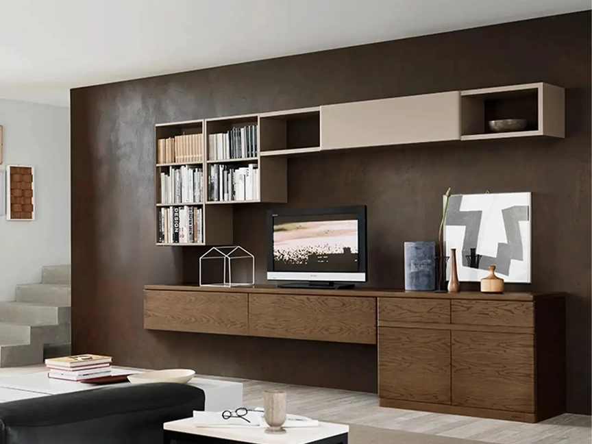 Parete attrezzata in legno e laccato Fiori di Loto 2 di Le Fablier