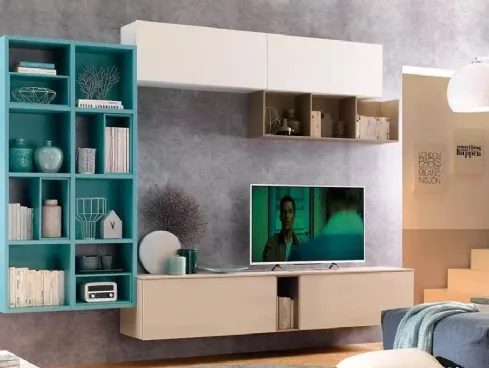 Parete attrezzata sospesa con libreria LV114 di Moretti Compact