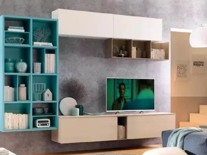 Parete attrezzata sospesa con libreria LV114 di Moretti Compact