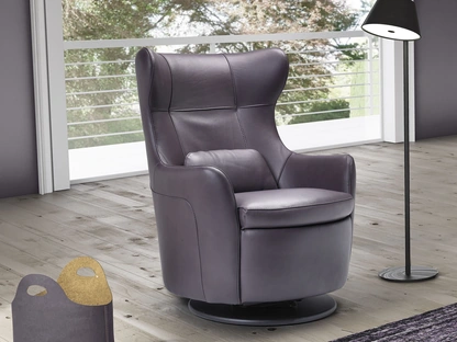 Poltrona in pelle dalle forme arrotondate con base girevole Luna di Afosofà