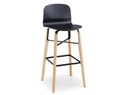 Sgabello con seduta in legno e struttura in legno e metallo Liù ML LG di Midj