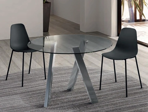 Tavolo rotondo in vetro temprato e gambe in metallo Rondò di Stones