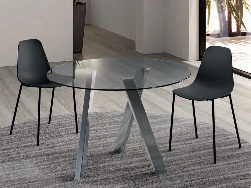 Tavolo rotondo in vetro temprato e gambe in metallo Rondò di Stones