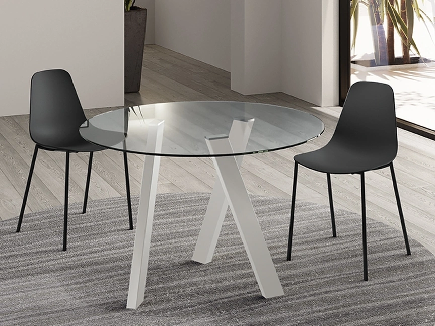 Tavolo rotondo in vetro temprato e gambe in metallo Rondò di Stones