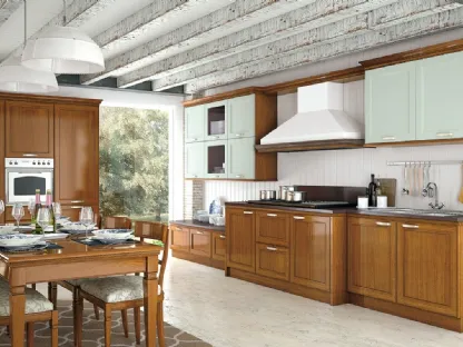 Cucina Classica lineare bicolore in legno naturale e laccato bianco I Ciliegi composizione 5 di Le Fablier