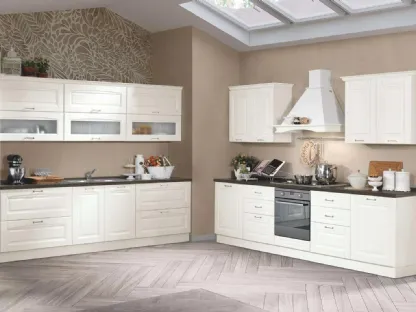 Cucina Classica lineare Bea in legno laccato Bianco di Net Cucine