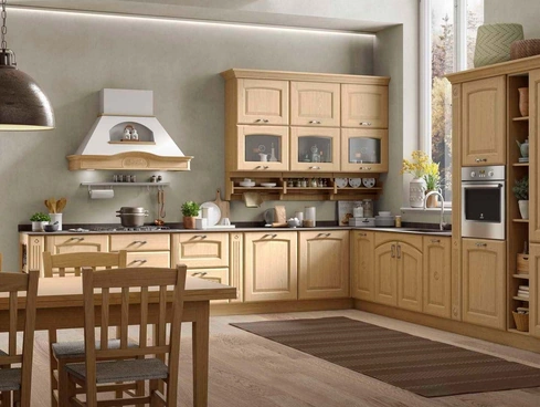 Cucina Classica ad angolo Olimpia in rovere naturale di Mobilturi