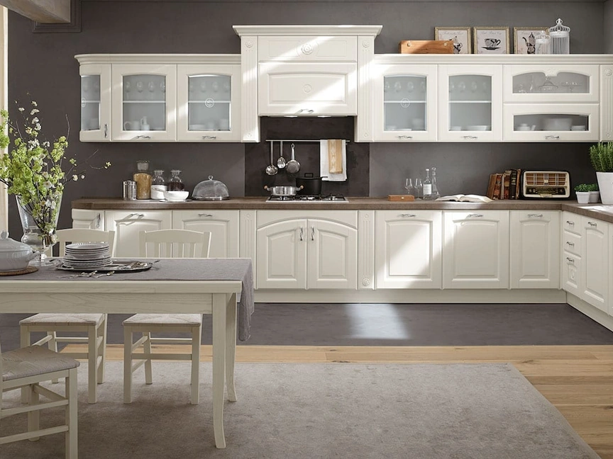 Cucina Classica ad angolo Olimpia finitura perla bianco di Mobilturi