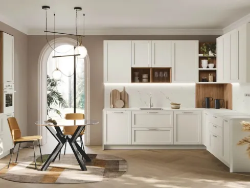 Cucina Classica angolare Sveva v02 in Alkorcell White Matt con top in quarzo di Stosa