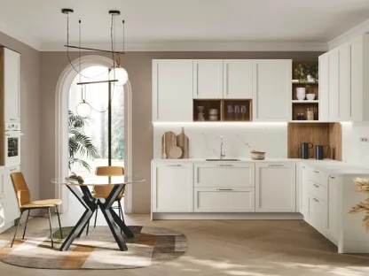 Cucina Classica angolare Sveva v02 in Alkorcell White Matt con top in quarzo di Stosa