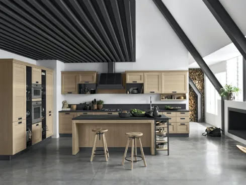 Cucina Classica York v3 Anta Dogata Rovere Nordic, Maniglia ad incasso MTAB di Stosa