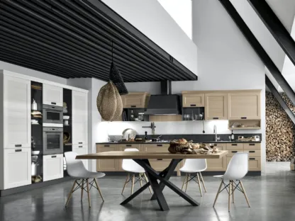 Cucina Classica York v4 Anta Dogata Rovere Nordic, Anta Dogata Rovere Bianco Artic, Maniglia ad incasso MTAB di Stosa