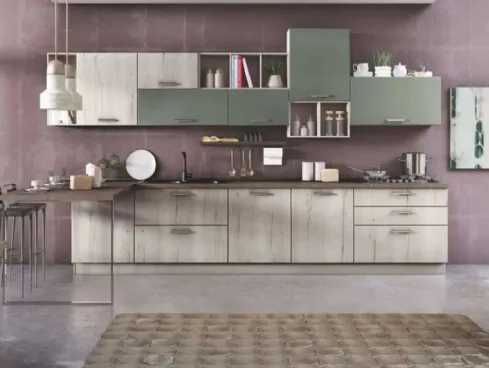 Cucina Ambra Rovere Bianco e Verde di Net Cucine