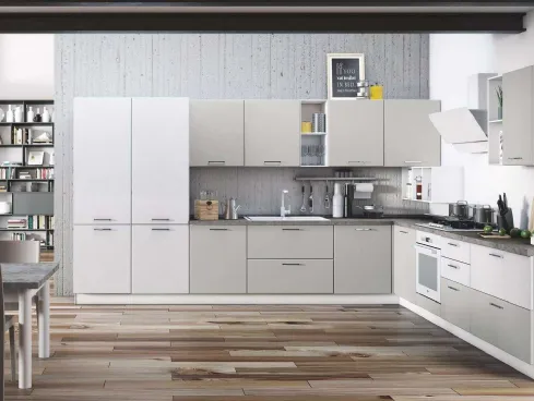 Cucina Moderna Ambra 03 Spazzolato Bianco Grigio Opaco di Net Cucine