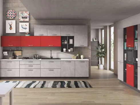 Cucina Moderna Ambra Spazzolato Grigio Rosso Cocktail di Net Cucine
