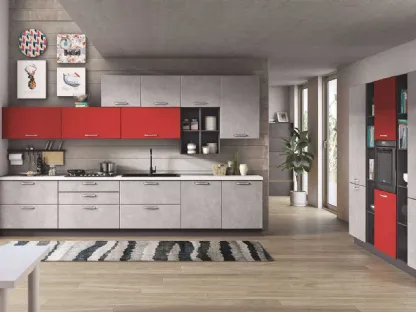 Cucina Moderna Ambra Spazzolato Grigio Rosso Cocktail di Net Cucine