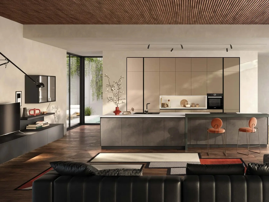 Cucina Moderna con isola Diamante in vetro e gres di Ciao Cucine