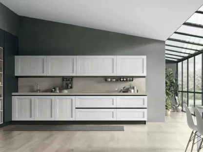 Cucina Moderna ad angolo City v06 in Termo Strutturato Rovere Bianco e Pet Nero opaco di Stosa