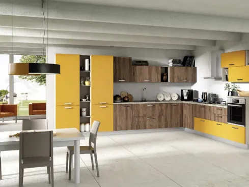 Cucina Moderna angolare Cloe 05 Rovere Tabacco e Senape di Net Cucine