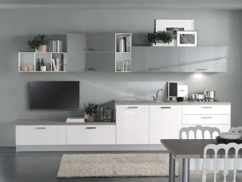 Cucina Moderna Cloe 07 Bianco Lucido e Grigio Fumo Lucido di Net Cucine